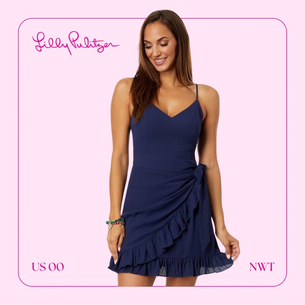 Lilly Pulitzer Alisa Wrap Dress US 00 or XS NWT dark navy blue